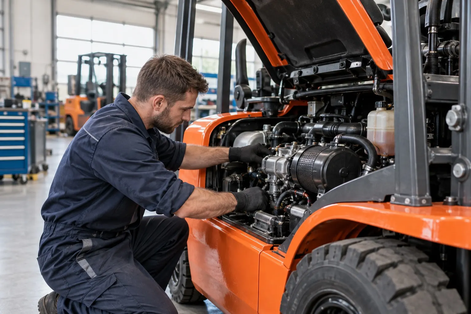 Kỹ thuật viên kiểm tra xe nâng